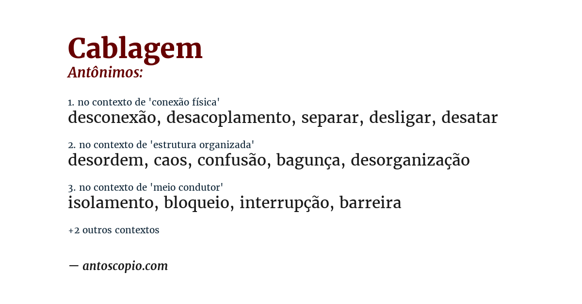 Antônimo de cablagem