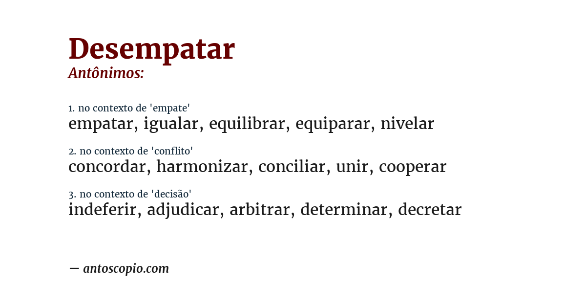 Antônimo de desempatar