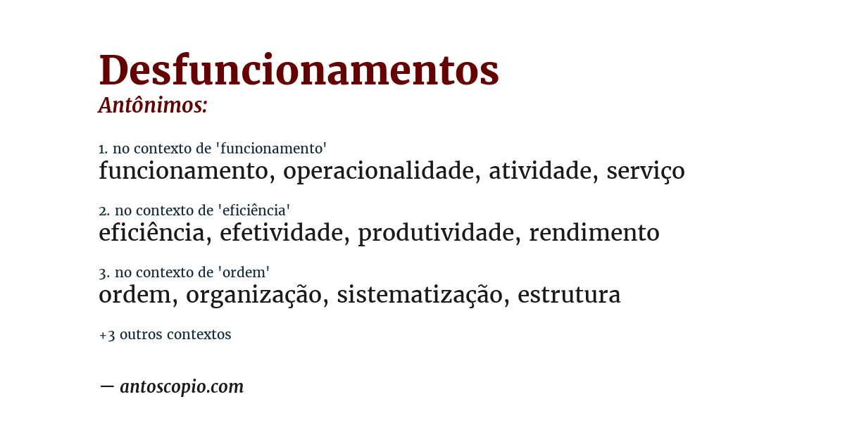 Antônimo de desfuncionamentos
