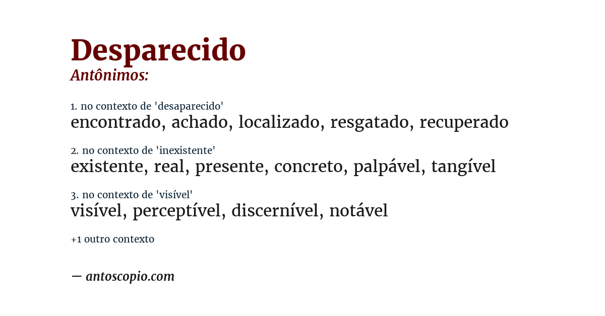 Antônimo de desparecido