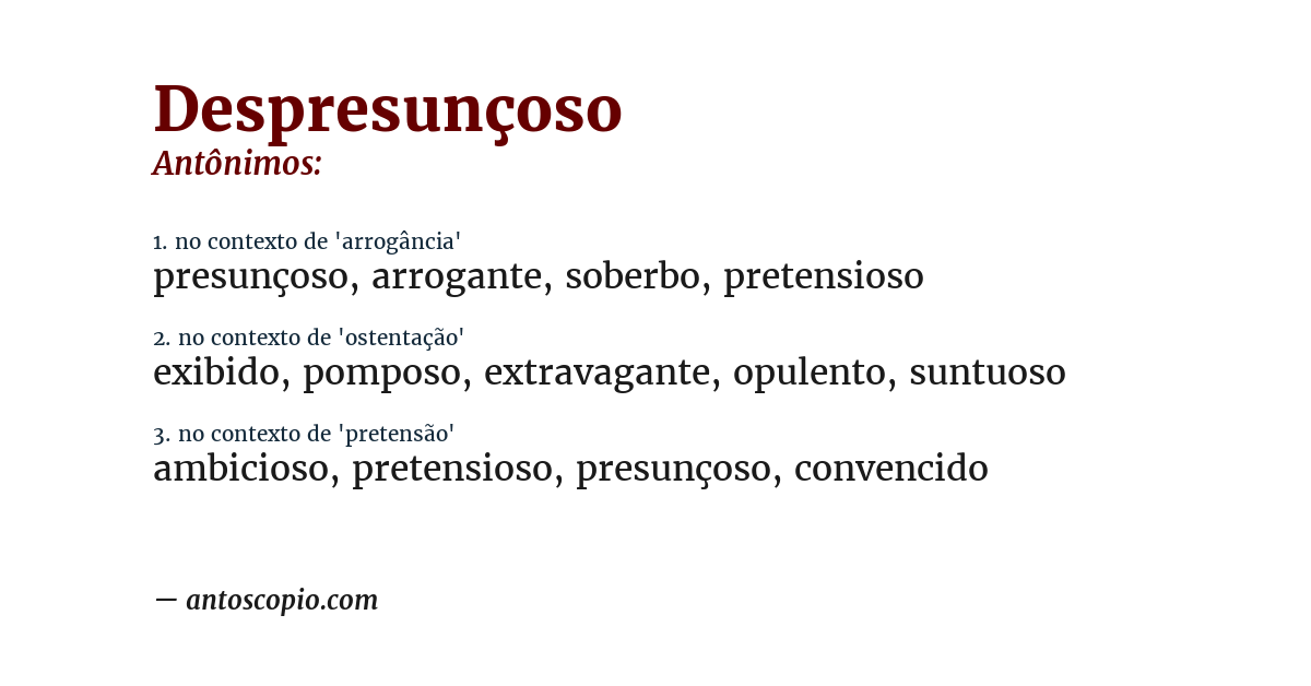 Antônimo de despresunçoso