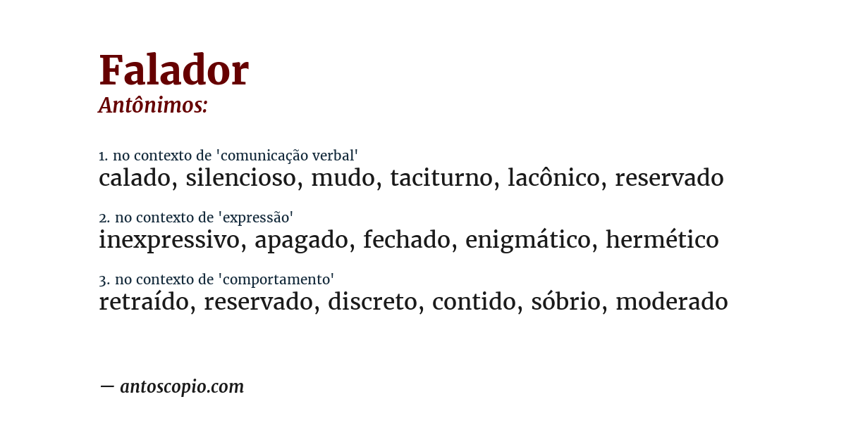 Antônimo de falador