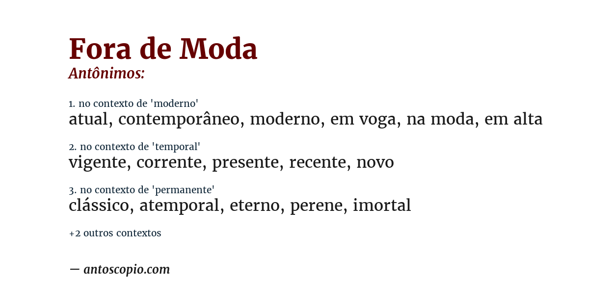 Antônimo de fora de moda