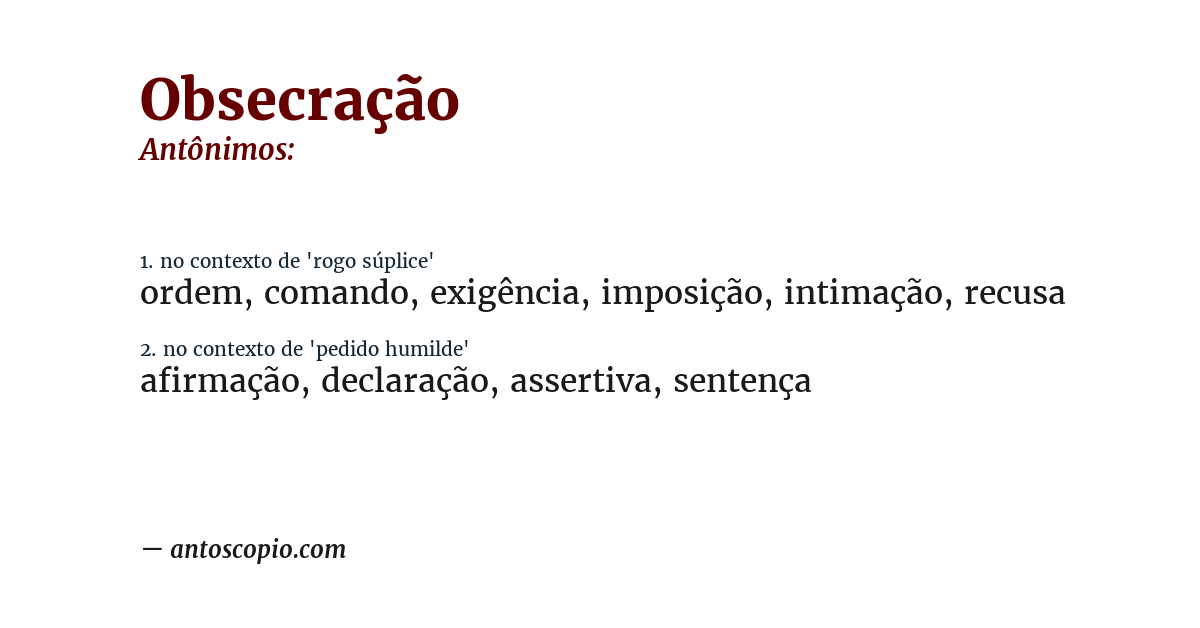 Antônimo de obsecração