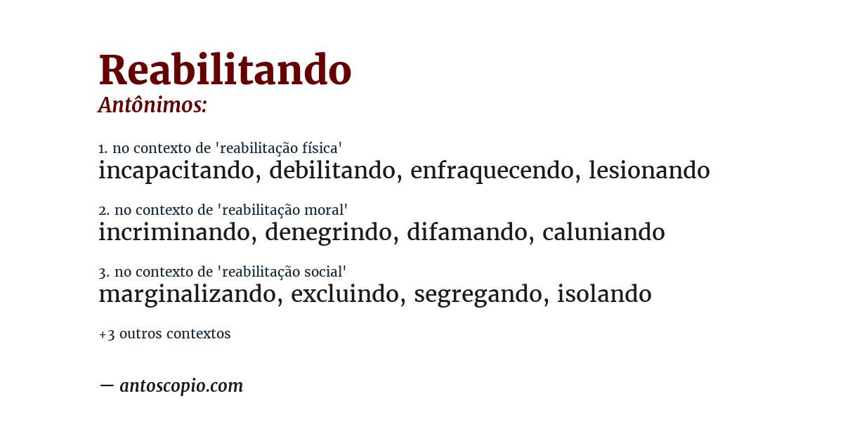 Antônimo de reabilitando