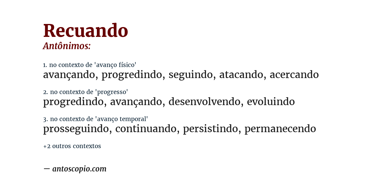 Antônimo de recuando