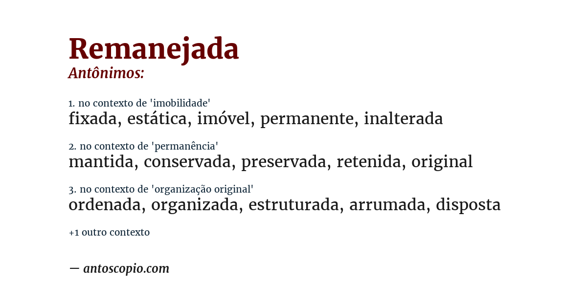 Antônimo de remanejada
