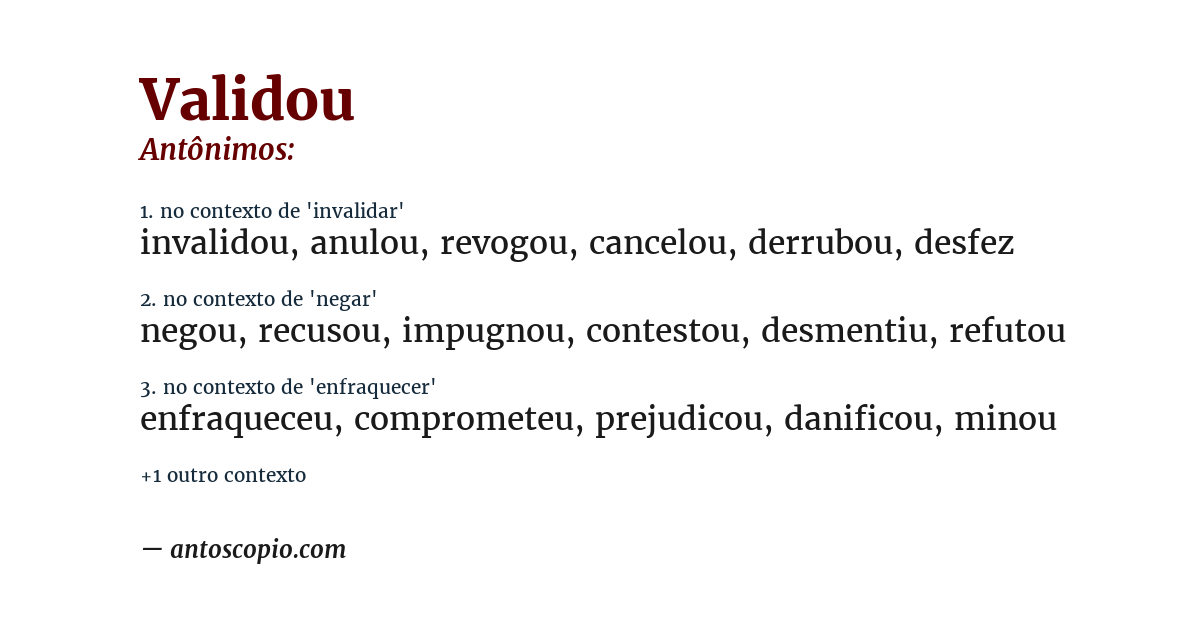 Antônimo de validou