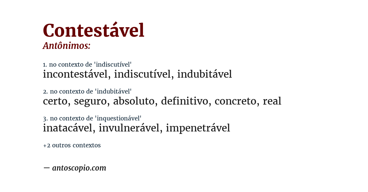 Antônimo de contestável