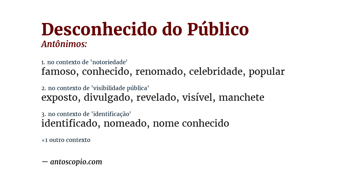 Antônimo de desconhecido do público