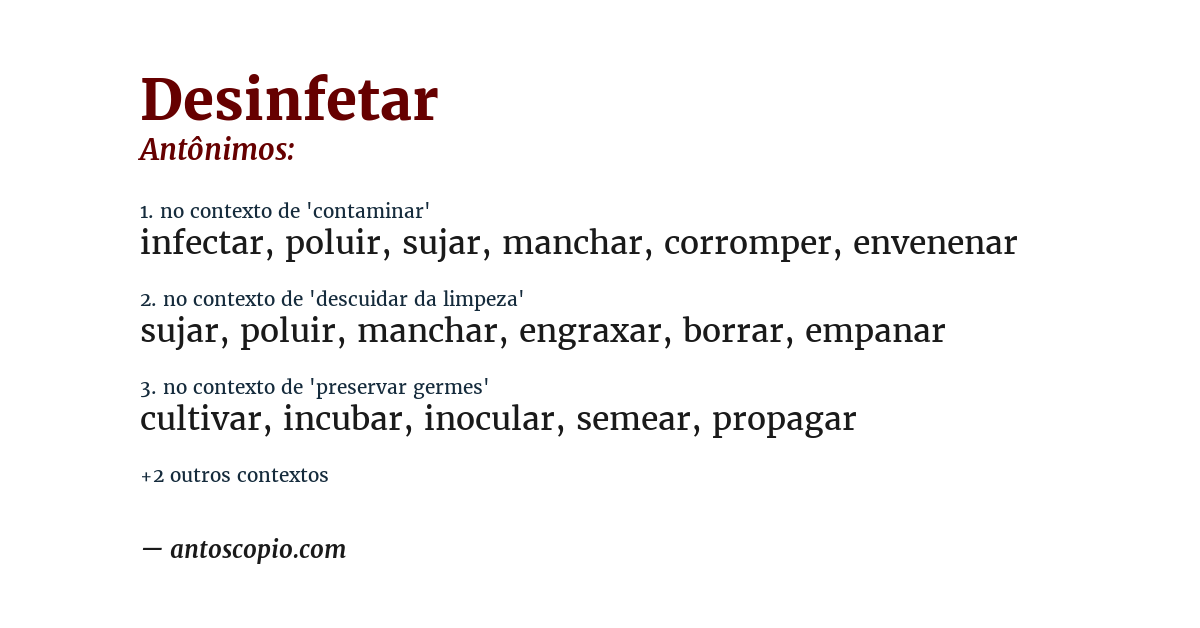Antônimo de desinfetar