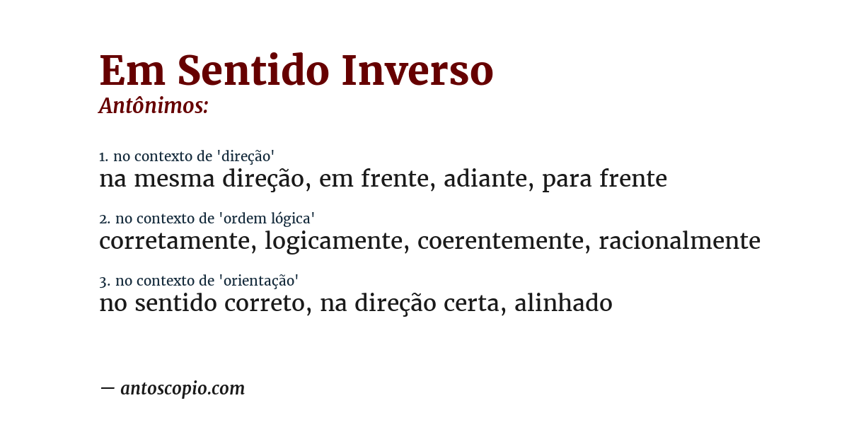 Antônimo de em sentido inverso