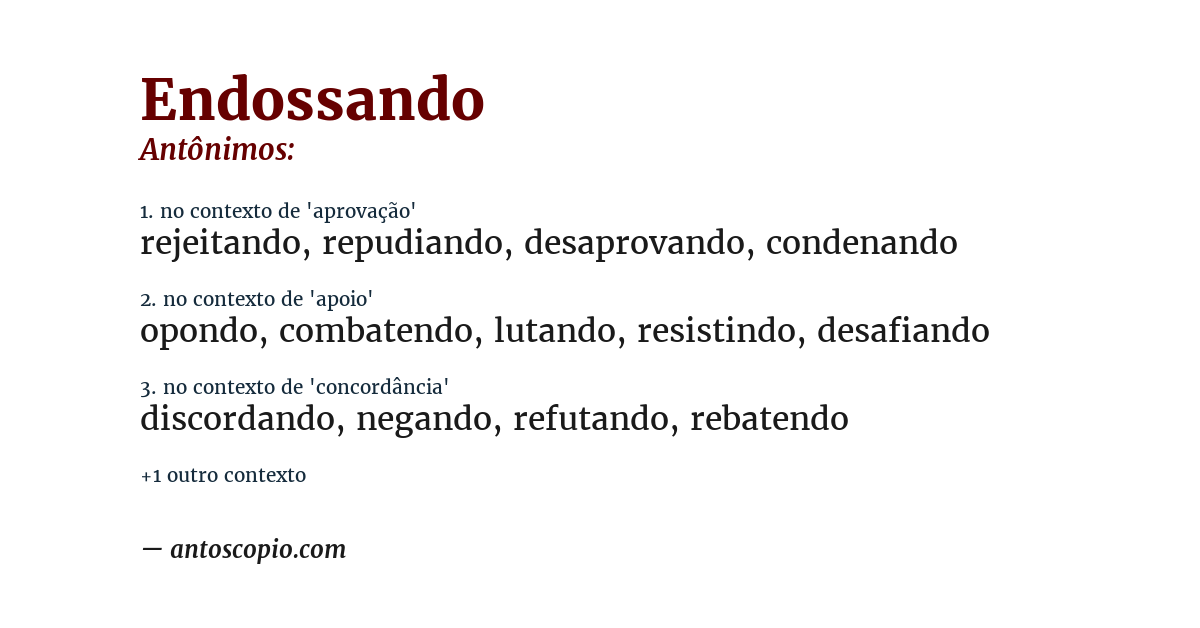 Antônimo de endossando