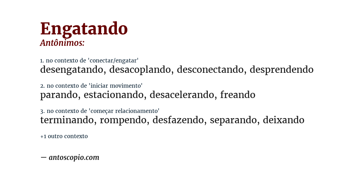 Antônimo de engatando