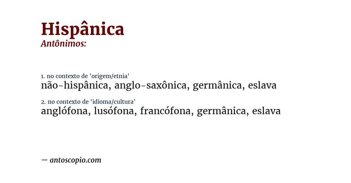 Antônimo de hispânica