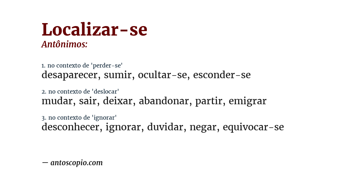 Antônimo de localizar-se