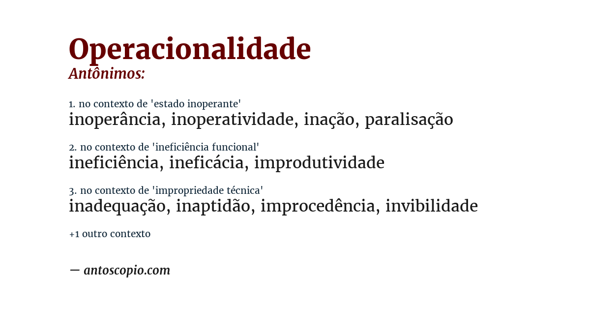 Antônimo de operacionalidade