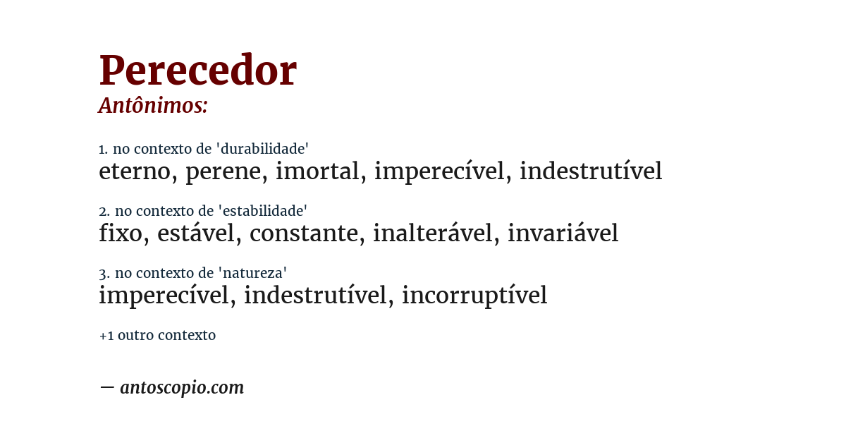 Antônimo de perecedor