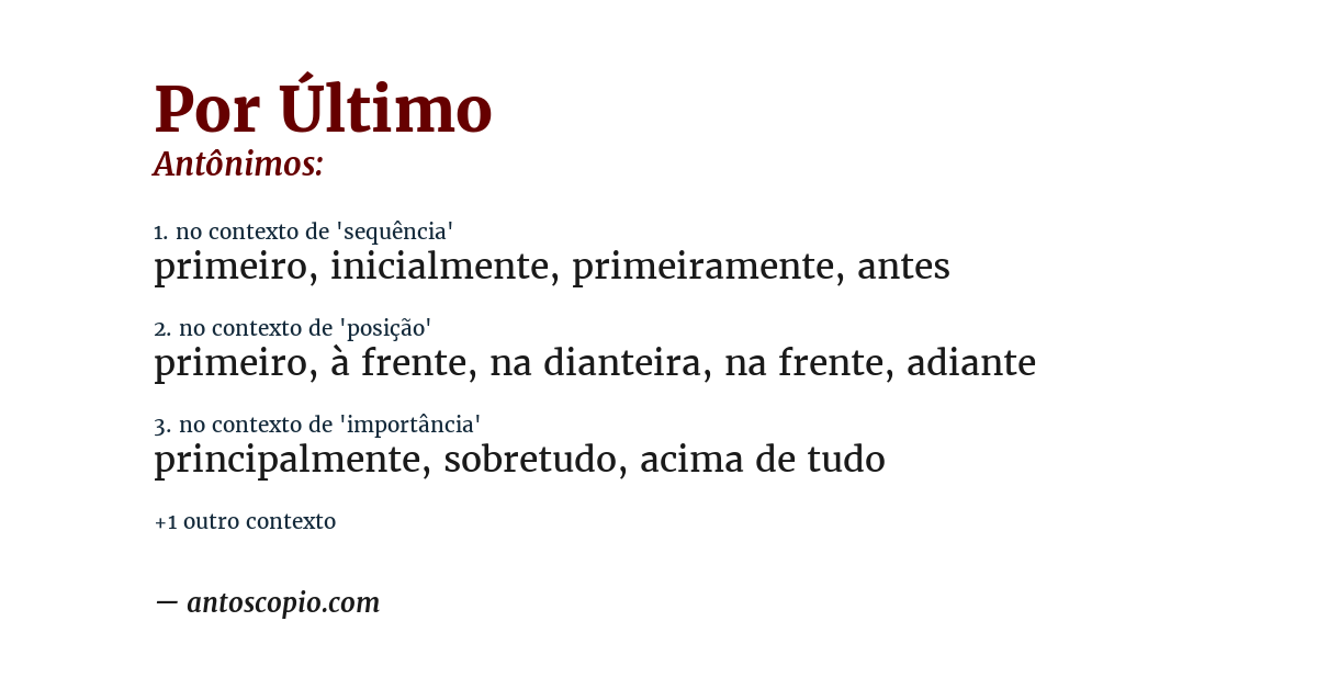 Antônimo de por último