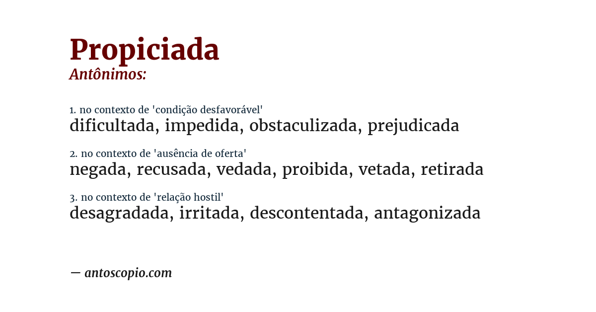 Antônimo de propiciada