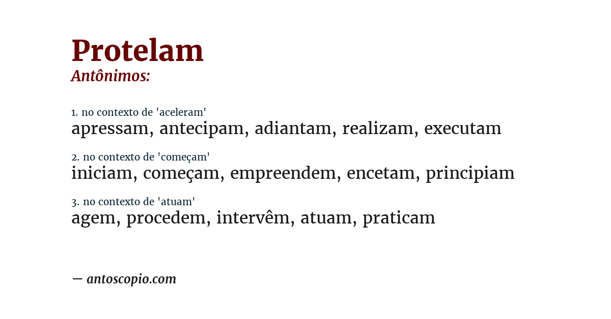 Antônimo de protelam