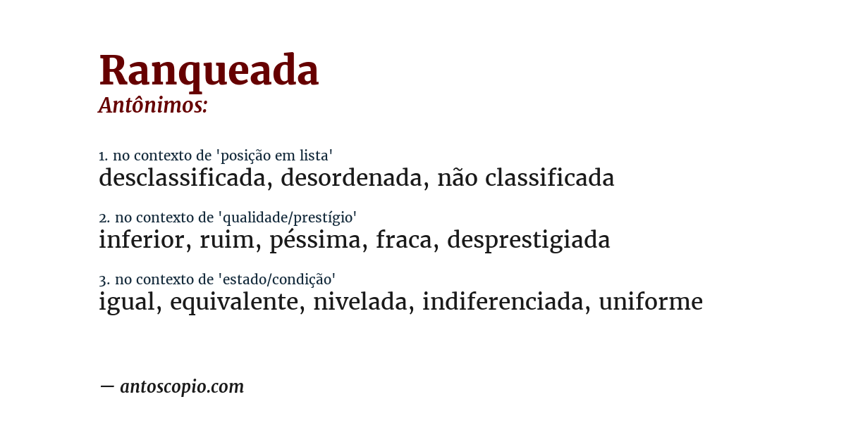 Antônimo de ranqueada
