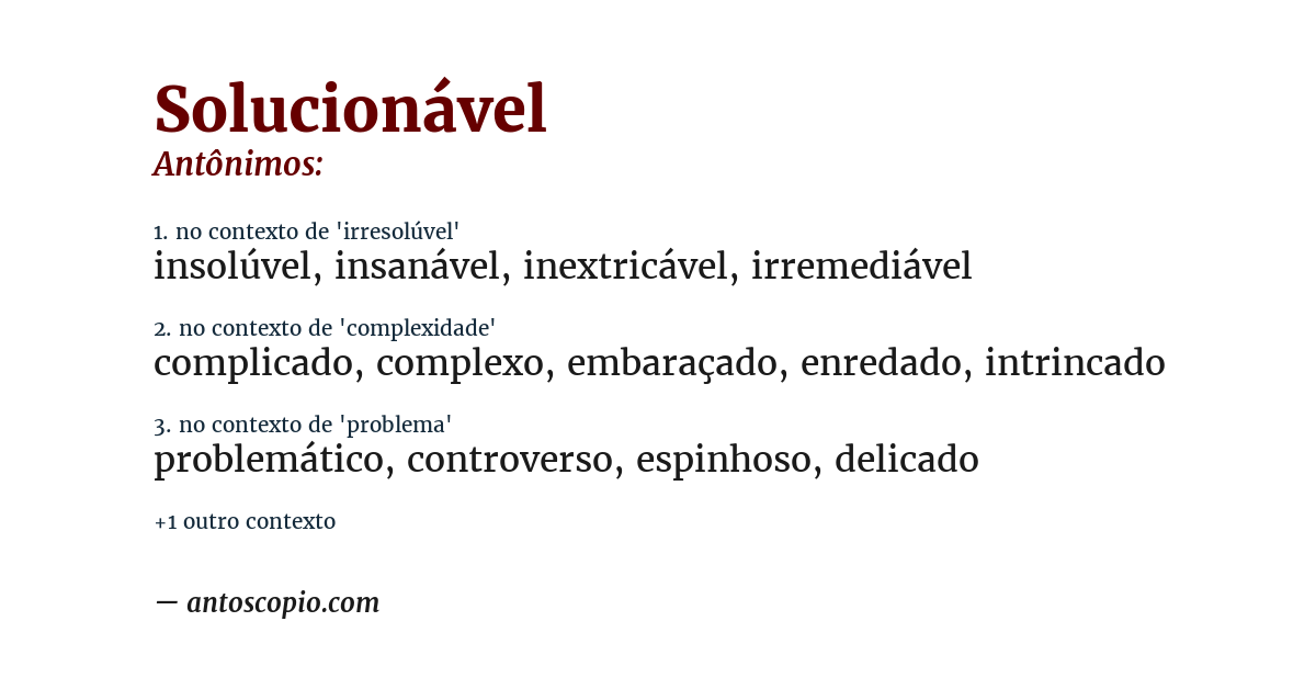 Antônimo de solucionável