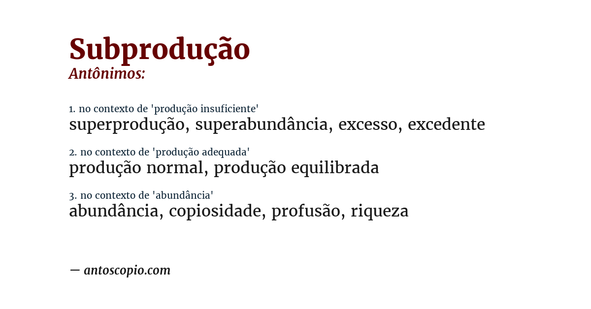 Antônimo de subprodução