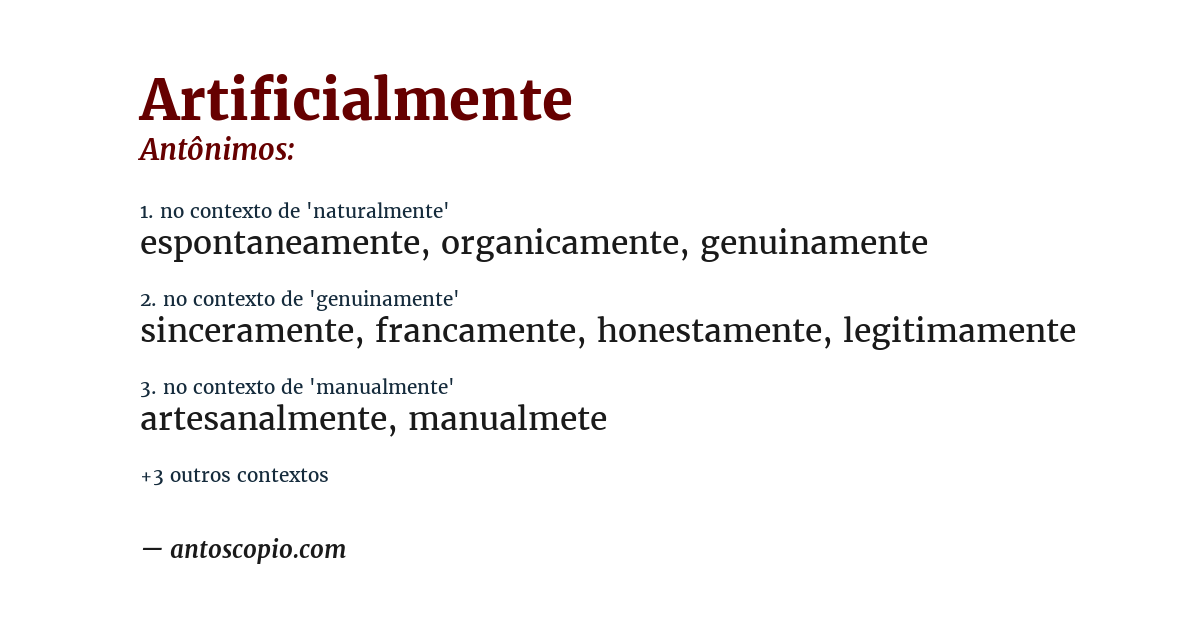 Antônimo de artificialmente