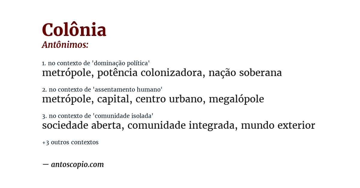 Antônimo de colônia
