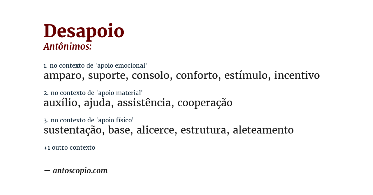 Antônimo de desapoio