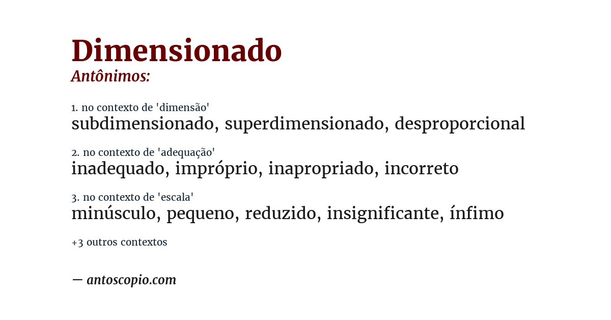 Antônimo de dimensionado
