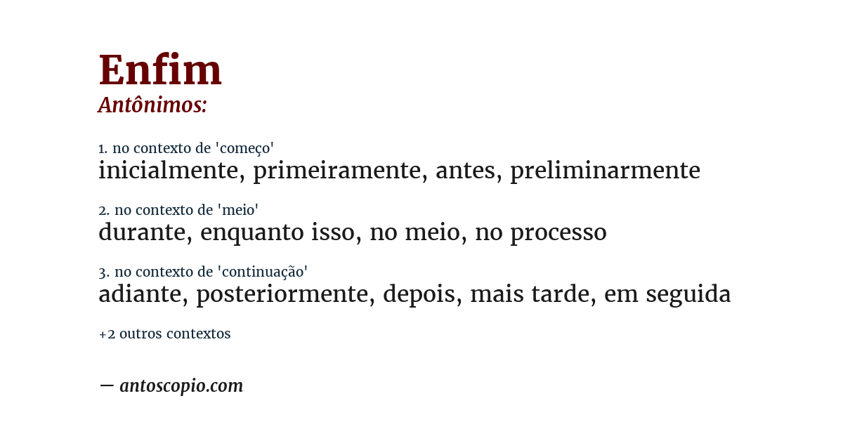 Antônimo de enfim