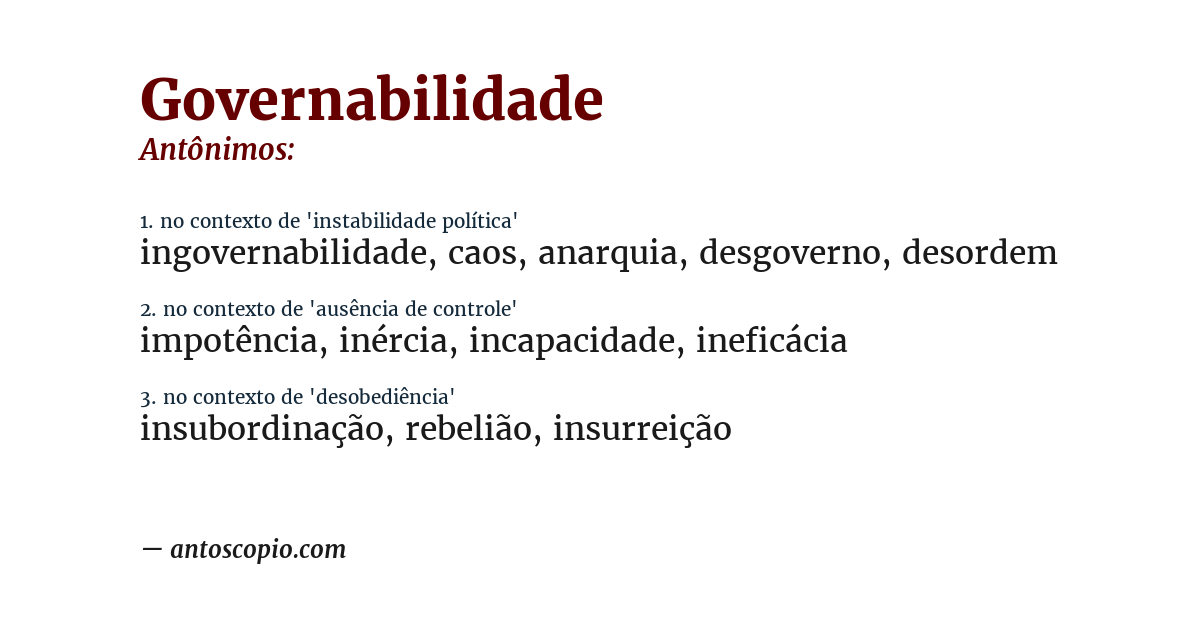 Antônimo de governabilidade