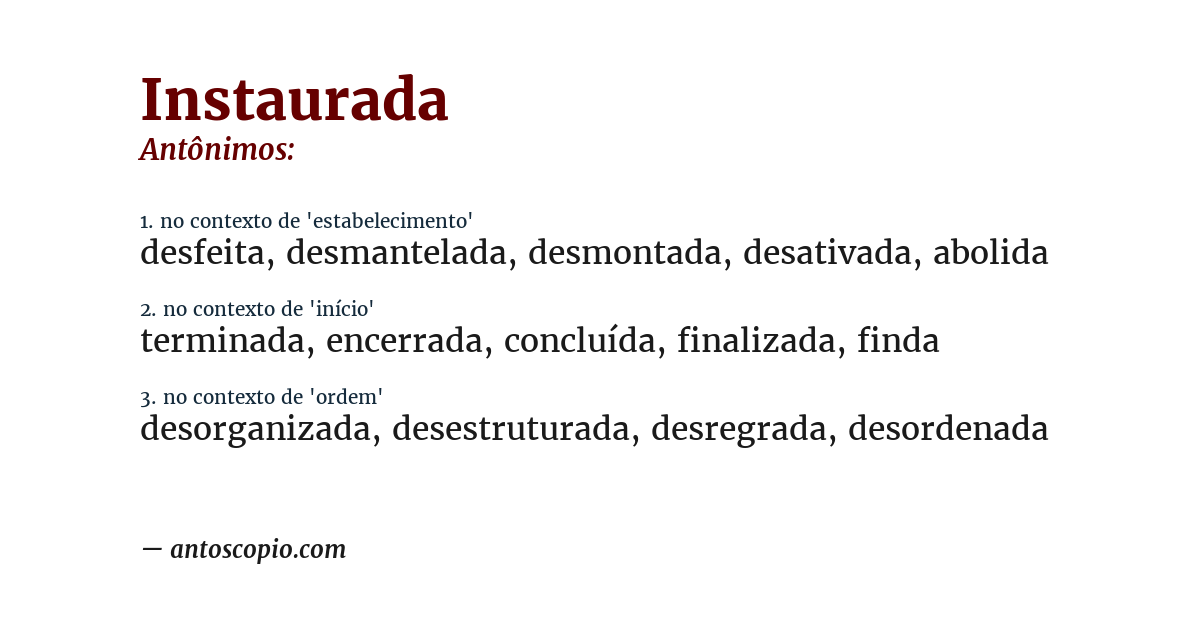 Antônimo de instaurada