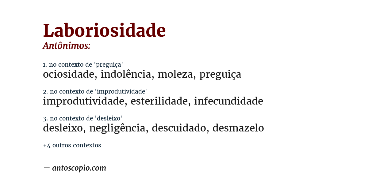 Antônimo de laboriosidade