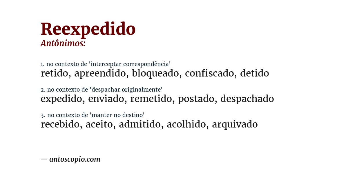 Antônimo de reexpedido