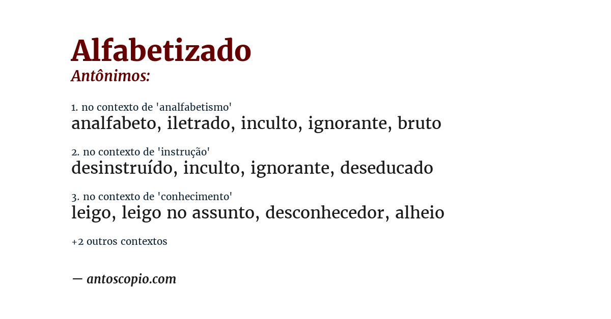 Antônimo de alfabetizado