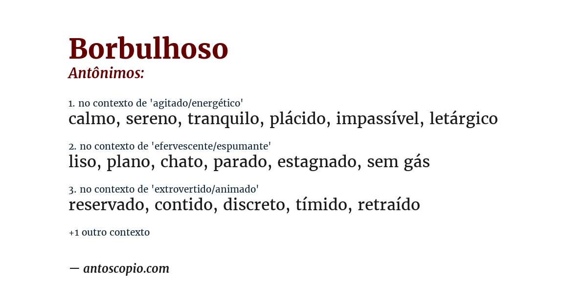 Antônimo de borbulhoso