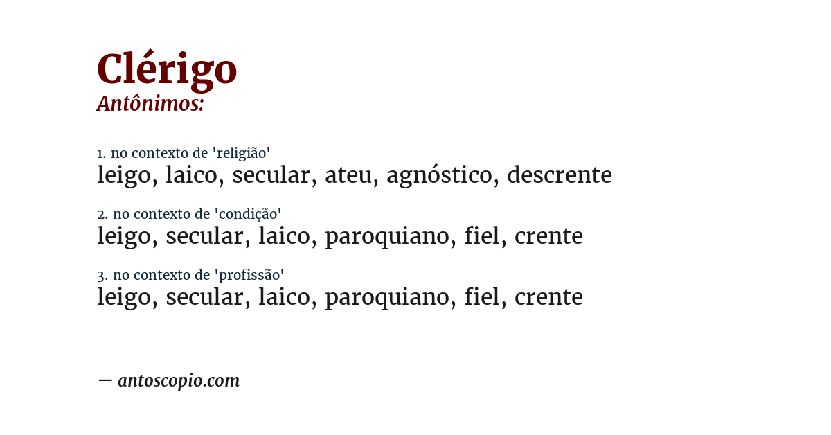 Antônimo de clérigo
