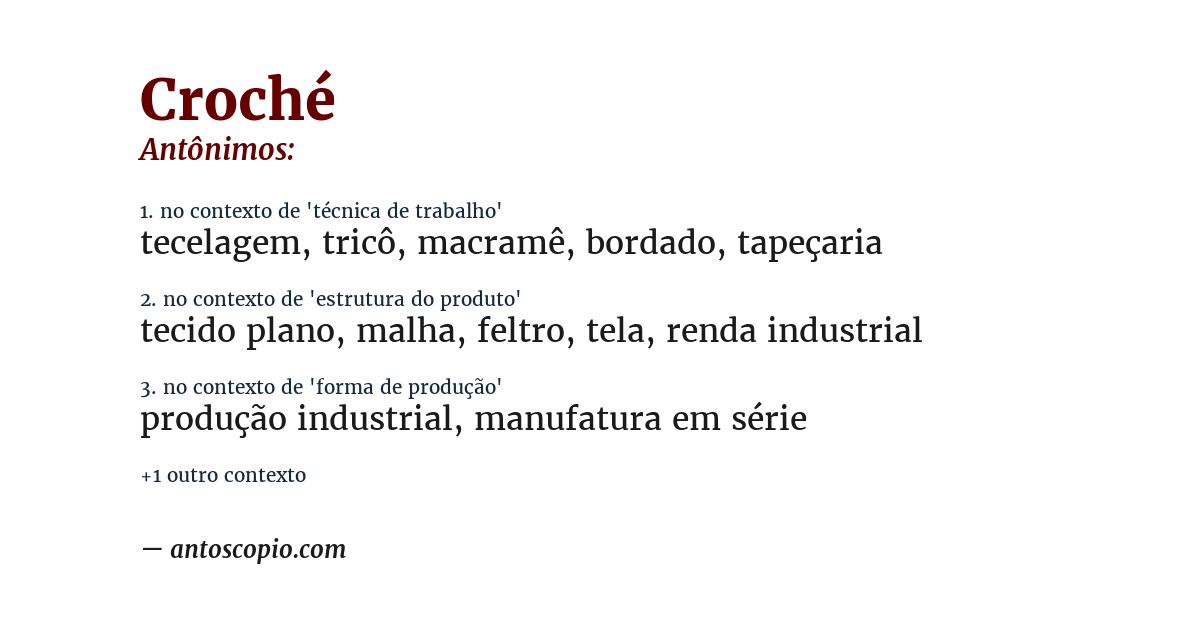 Antônimo de croché