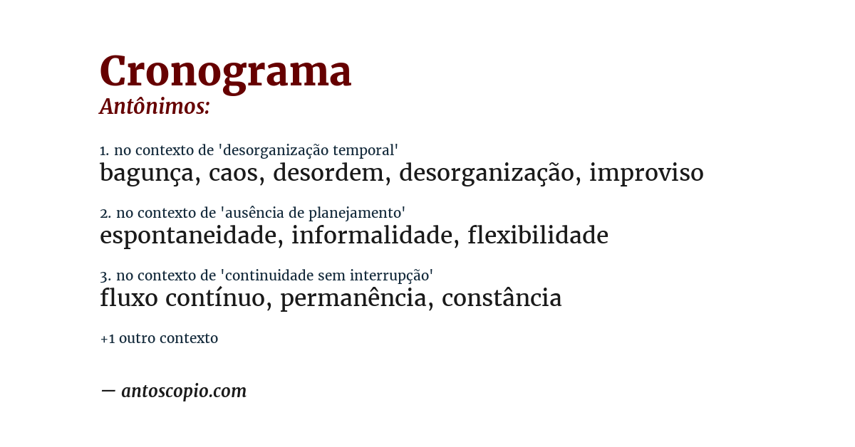Antônimo de cronograma