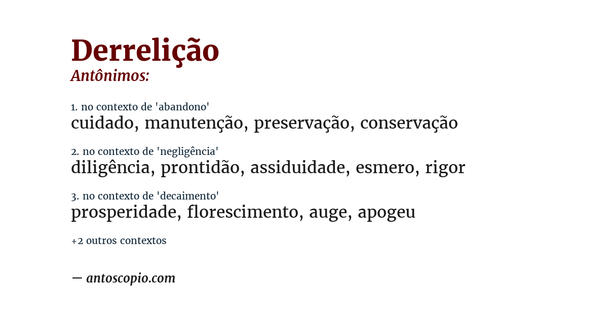 Antônimo de derrelição