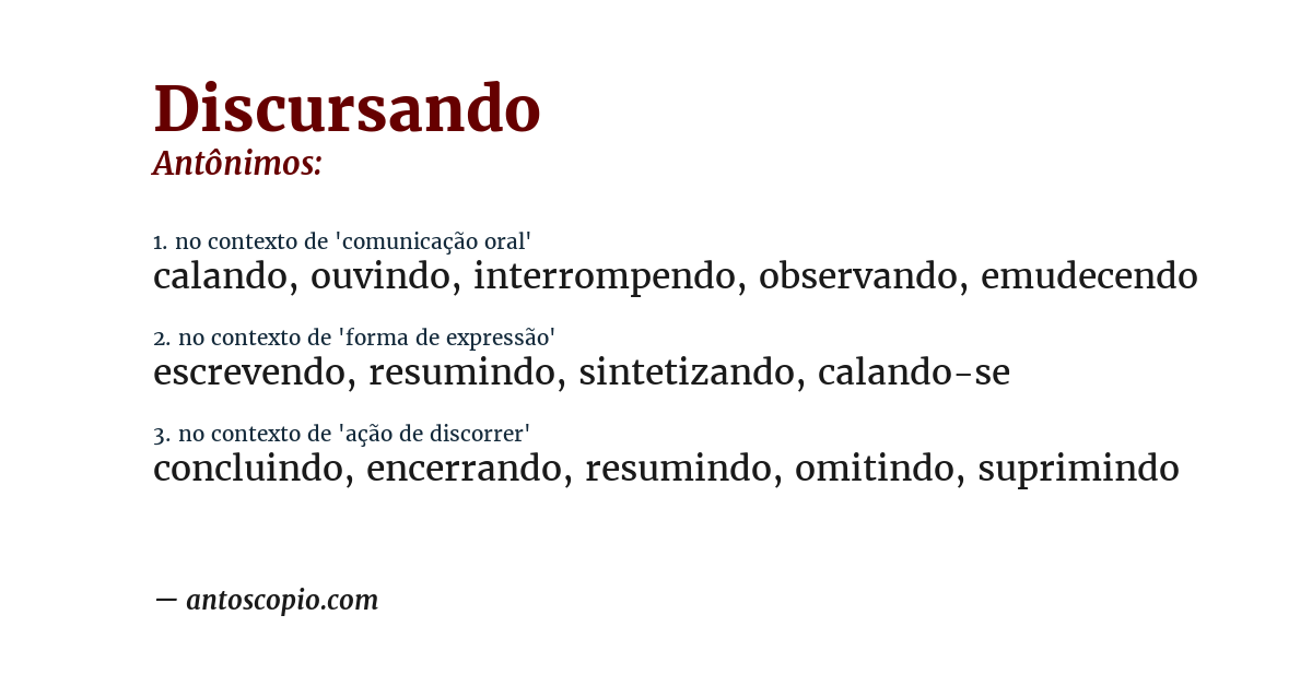 Antônimo de discursando