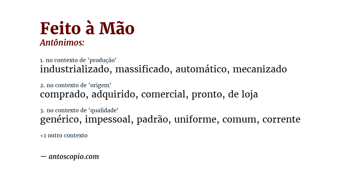 Antônimo de feito à mão