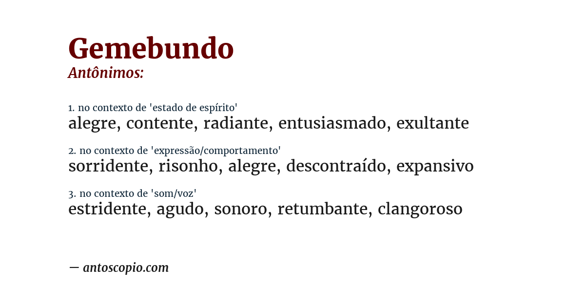 Antônimo de gemebundo
