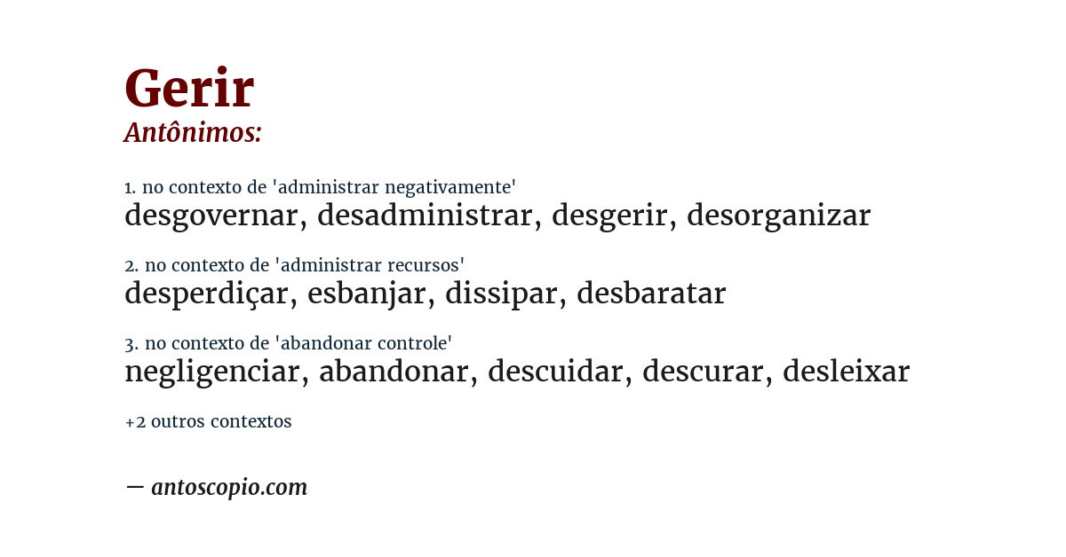 Antônimo de gerir