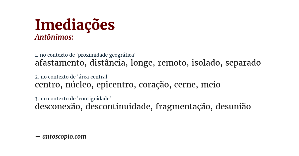 Antônimo de imediações