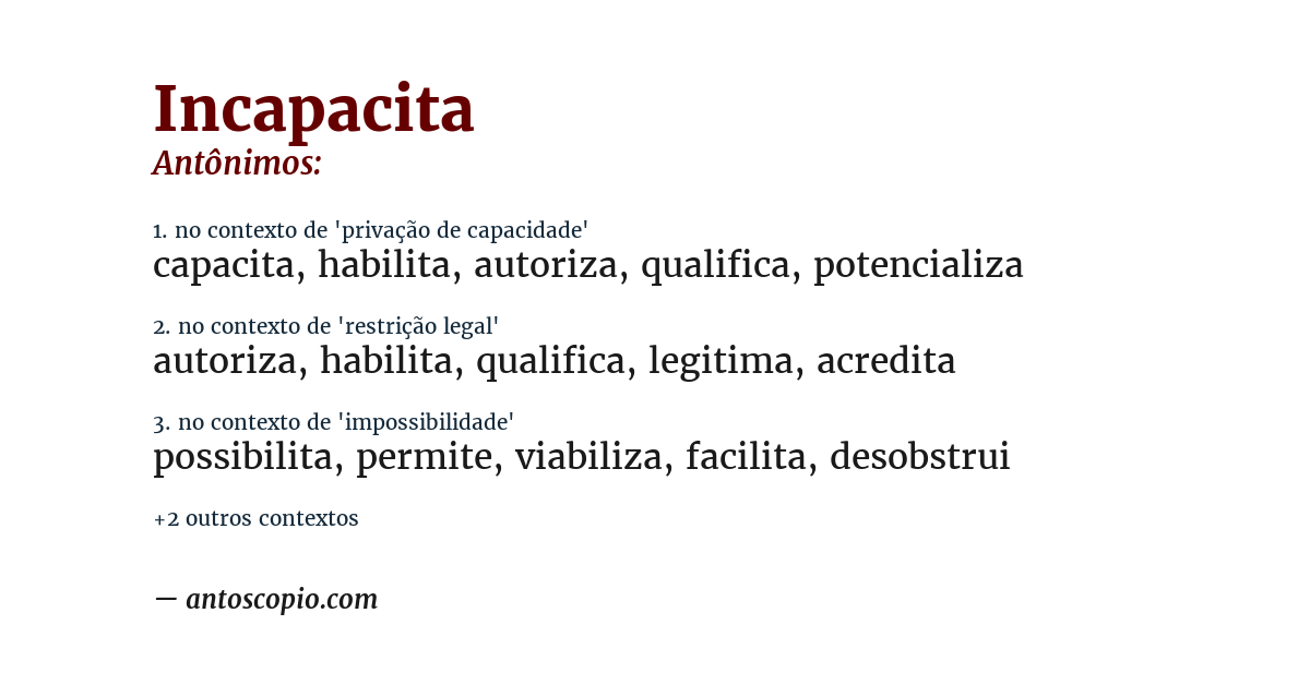 Antônimo de incapacita