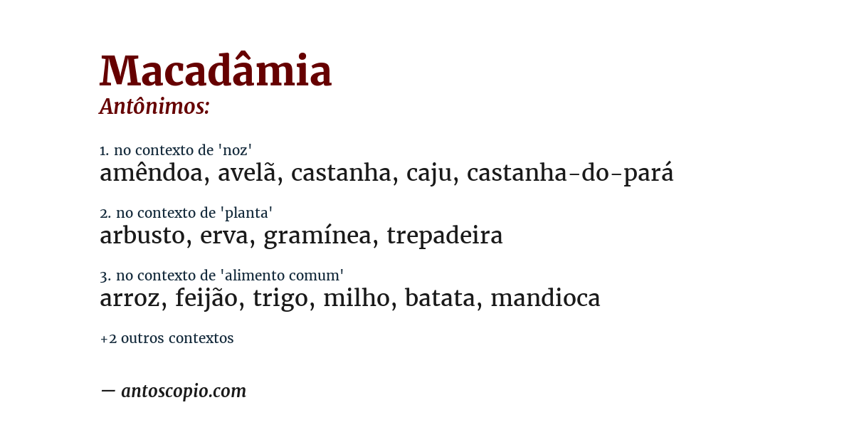 Antônimo de macadâmia